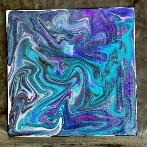 8”x8” paint pour - Teal, Purple, Lavender, White, Silver and Black